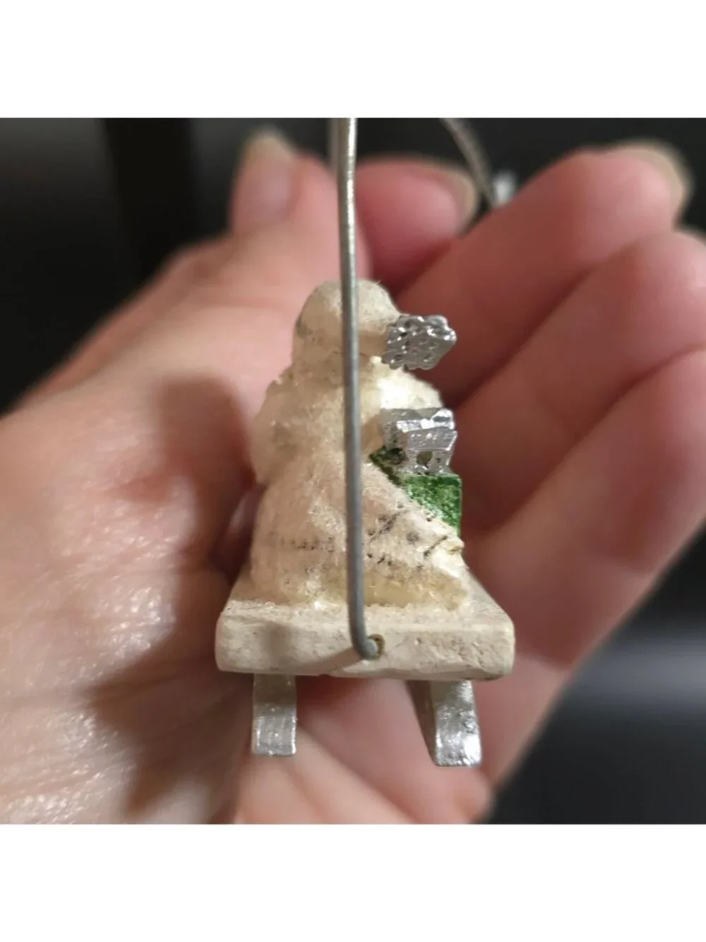 NWT Pam Schifferl Winter White Santa Pinecone Sled Rabbit Christmas Ornament